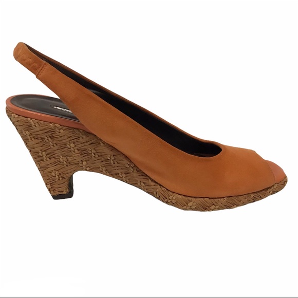 Donald J Pliner Sling Back Rust Orange Suede Wedge - Picture 5 of 14